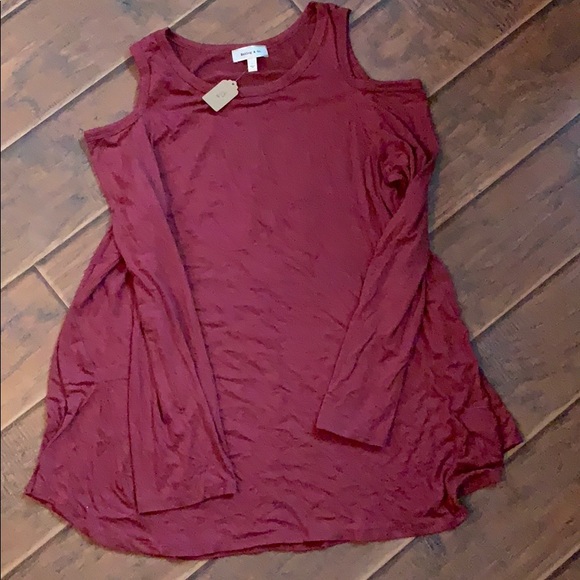 Rusty red long tunic cold shoulder - Picture 2 of 3